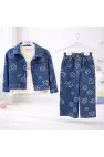 Papatya Baskılı Denim Üçlü Takım 3/6 Yaş