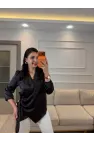 Dantel Detaylı Bağlamalı Saten Gömlek