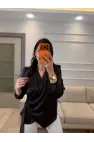 Dantel Detaylı Bağlamalı Saten Gömlek