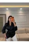 Dantel Detaylı Bağlamalı Saten Gömlek