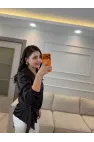 Dantel Detaylı Bağlamalı Saten Gömlek