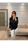 Dantel Detaylı Bağlamalı Saten Gömlek
