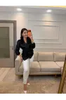 Dantel Detaylı Bağlamalı Saten Gömlek