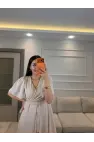 Kısa Kollu Kol Volanlı Şifon Elbise
