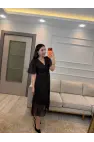 Kısa Kollu Kol Volanlı Şifon Elbise