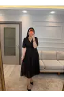 Kısa Kollu Kol Volanlı Şifon Elbise