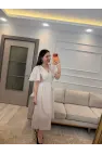 Kısa Kollu Kol Volanlı Şifon Elbise