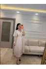 Kısa Kollu Kol Volanlı Şifon Elbise