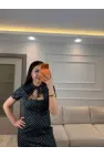 Yaka Bağcıklı Puantiyeli Elbise