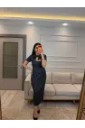 Yaka Bağcıklı Puantiyeli Elbise