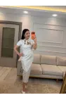 Yaka Bağcıklı Puantiyeli Elbise