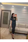 Yaka Bağcıklı Puantiyeli Elbise