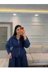 Pens Detaylı Ceket Etek Denim Takım