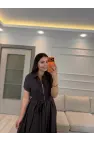Fermuar Detaylı Bağlamalı Elbise