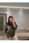 Çıtçtılı Dik Yaka Saten Parçalı Ceket