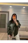 Çıtçtılı Dik Yaka Saten Parçalı Ceket