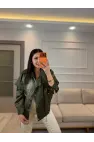 Çıtçtılı Dik Yaka Saten Parçalı Ceket