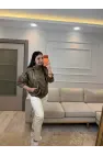 Çıtçtılı Dik Yaka Saten Parçalı Ceket