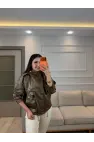 Çıtçtılı Dik Yaka Saten Parçalı Ceket