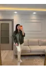 Çıtçtılı Dik Yaka Saten Parçalı Ceket