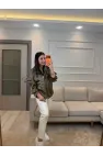 Çıtçtılı Dik Yaka Saten Parçalı Ceket