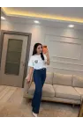Serpme Taşlı Kesik Paça Palazzo Jean