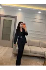 Broş Taş Detaylı Blazer Ceket Takım