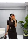Kruvaze Gold Aksesuarlı Elbise