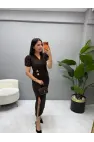 Kruvaze Gold Aksesuarlı Elbise