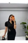 Kruvaze Gold Aksesuarlı Elbise