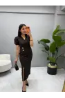 Kruvaze Gold Aksesuarlı Elbise