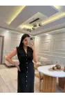 Zra Model Yan Tokalı Keten Elbise