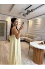Ahşap Boncuk Aksesuarlı Keten Elbise
