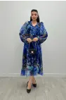 Berta Şifon Desenli Bel Lastikli Midi Elbise