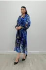 Berta Şifon Desenli Bel Lastikli Midi Elbise