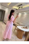 Broş Detaylı Çizgili Elbise