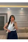 Degaje Yaka Saten Bluz