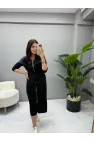 Denim Detaylı Önden Fermuarlı Elbise