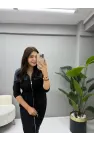 Denim Detaylı Önden Fermuarlı Elbise