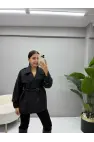 Deri Kemerli Kısa Trençkot