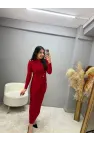 Düğme Detaylı Vatkalı Sandy Elbise