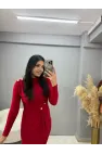 Düğme Detaylı Vatkalı Sandy Elbise