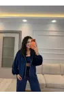 Fermuar Detaylı Kadife Üçlü Takım