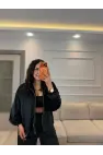Fermuar Detaylı Kadife Üçlü Takım