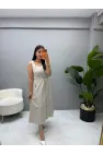 Fermuarlı Keten Elbise