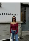 Fermuarlı Madonna Yaka Bluz