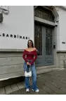 Fermuarlı Madonna Yaka Bluz