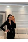 Fermuarlı Ottoman Kumaş Elbise