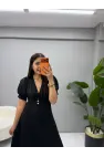 Gold Düğmeli Pileli Elbise