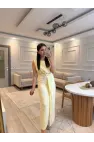 Gold Toka Detaylı Keten Elbise